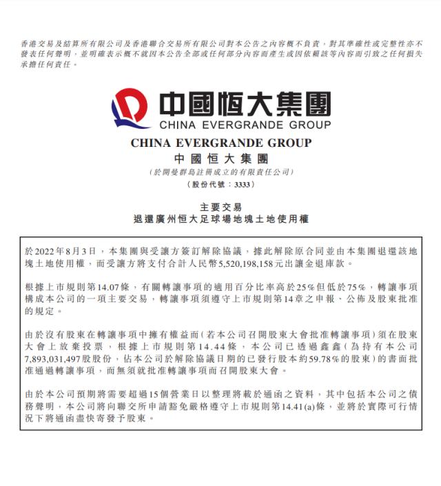 V体育入口-莲花烂尾！恒大退还广州恒大足球场地块收回55.2亿